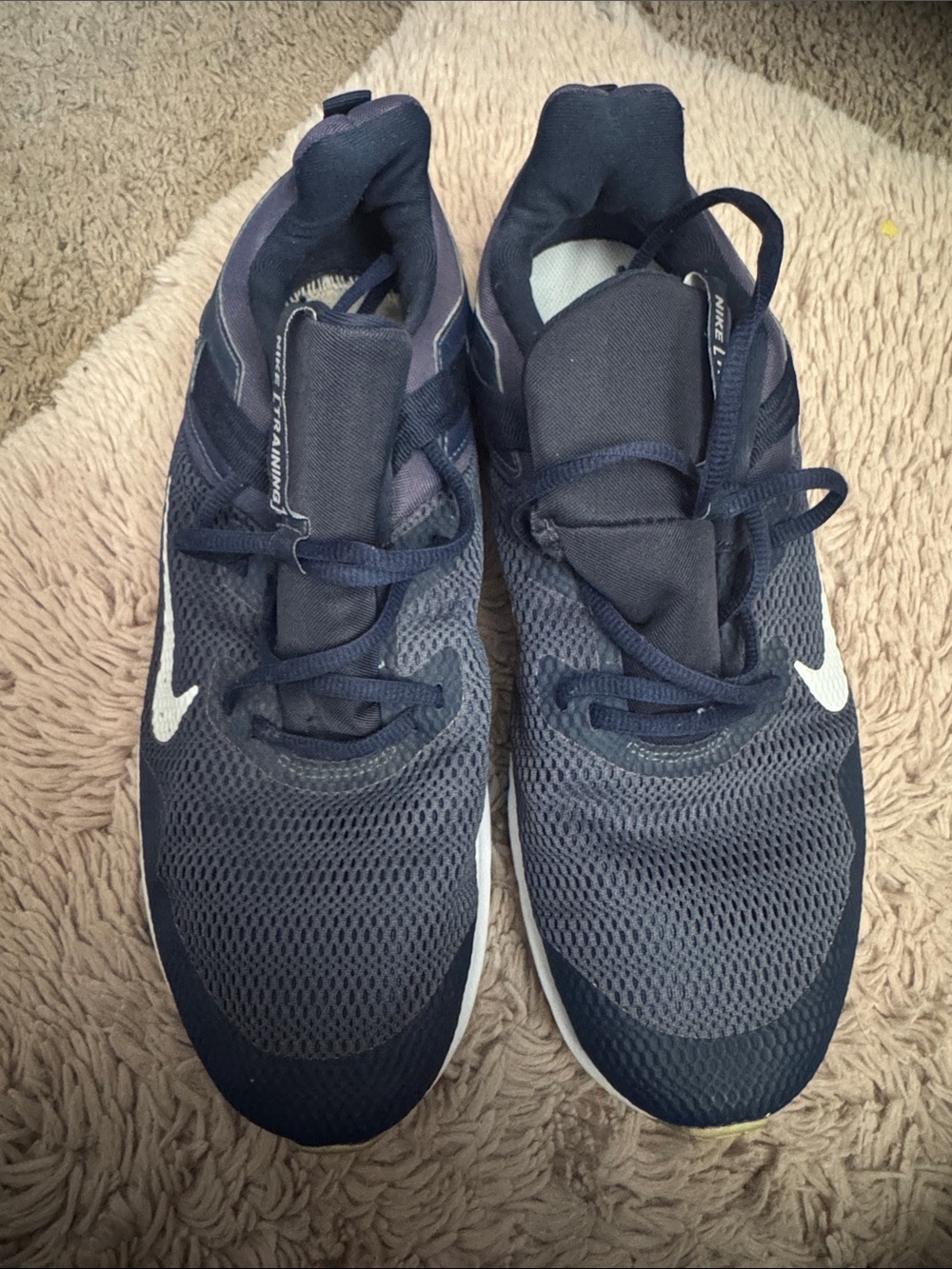 Nike Navy Mesh Running Sneakers with White Swoosh